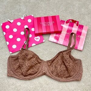 Retired Victoria’s Secret Sexy BBV Sheer Brown Mesh Lace Unlined Demi Bra 36DDD